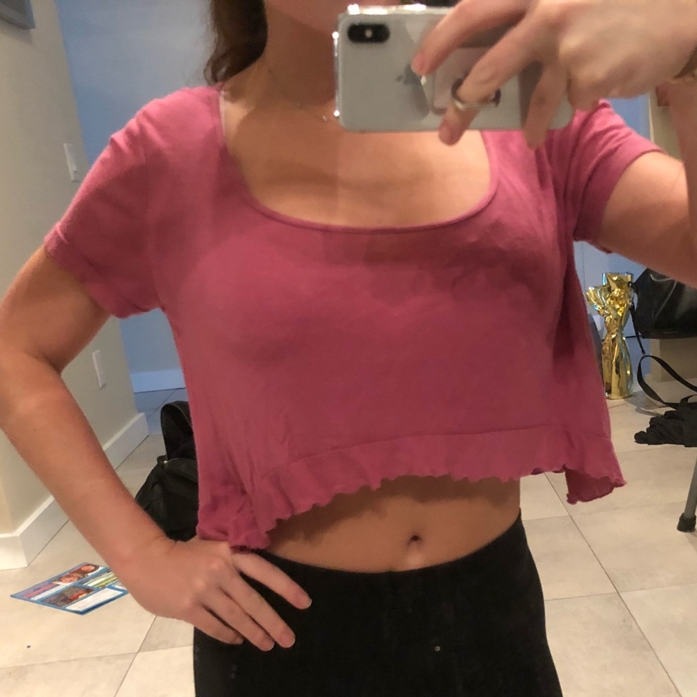 Free people soft pink crop t shirt top xs small